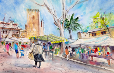 Alcudia Market In Majorca 02 Painting titled "Alcudia Market In M…" by Miki De Goodaboom, Original Artwork, Watercolor