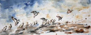Painting titled "les oiseaux du bord…" by Catherine Saint Fontaine, Original Artwork, Watercolor
