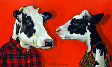 Schilderij getiteld "Robert et Jeannine" door Toma, Origineel Kunstwerk, Acryl Gemonteerd op Frame voor houten brancard