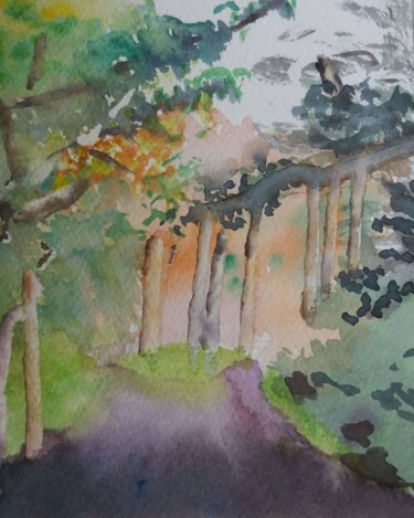 forêt en automne Malerei mit dem Titel "forêt en automne" von Pascale Coutoux, Original-Kunstwerk, Aquarell