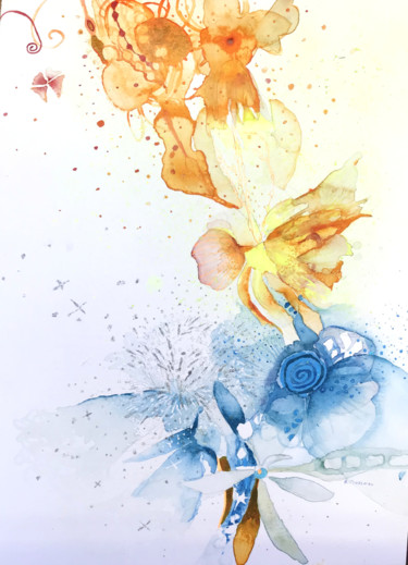 Painting titled "DANDELION SHOUT" by Rebecca De Figueiredo, Original Artwork, Watercolor