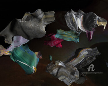 Digital Arts titled "Pretty Grey" by Sergey Lutsenko, Original Artwork, 3D Modeling Mounted on Wood Stretcher frame