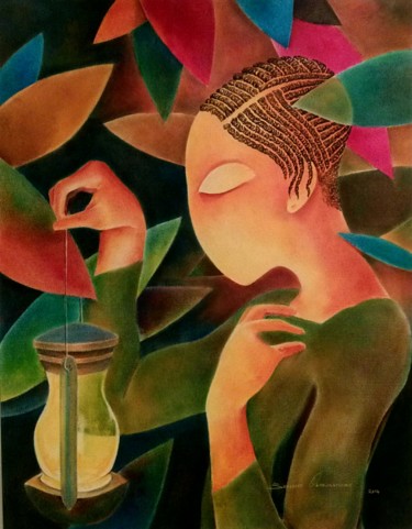 绘画 标题为“The jungle, the nee…” 由Benedict Olorunnisomo, 原创艺术品, 粉彩