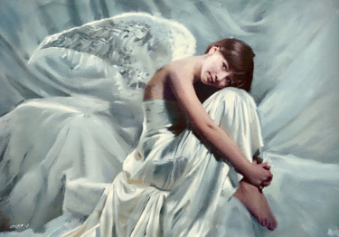 Painting titled "Contented Angel" by William Oxer, Original Artwork, Acrylic