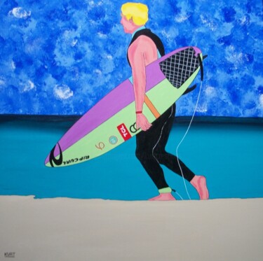Tableau naif Surfeur Painting titled "Tableau naif Surfeur" by Didier Dordeins, Original Artwork, Acrylic