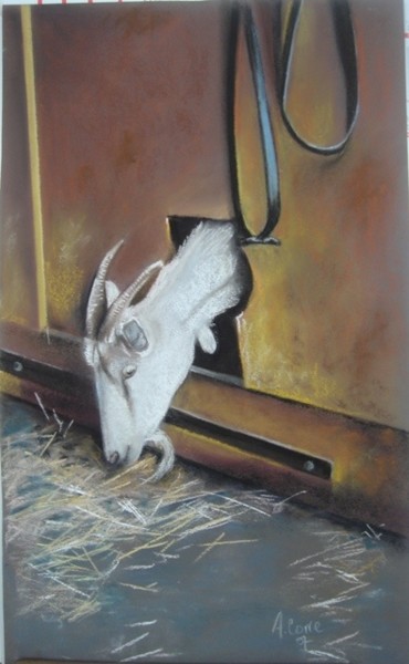 Drawing titled "la chèvre" by Agnes Corre, Original Artwork, Pastel