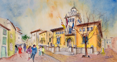 Alcudia Street In Majorca Painting titled "Alcudia Street In M…" by Miki De Goodaboom, Original Artwork, Watercolor