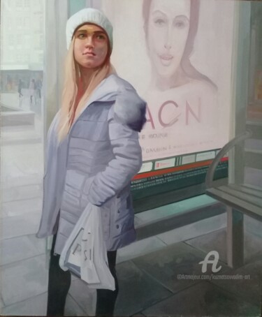 绘画 标题为“"Ожидание автобуса"” 由Вадим Кузнецов, 原创艺术品, 油