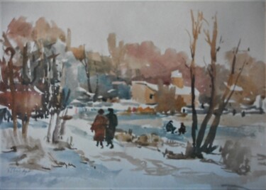 Painting titled "OZERKI. spb." by Alexandra Afanassieva, Original Artwork, Watercolor