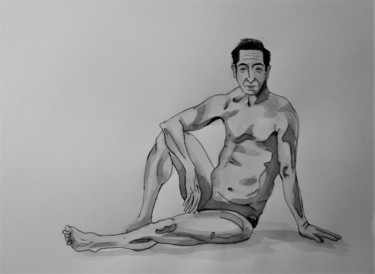 Dibujo titulada "Hombre recostado" por Felipe Santiago, Obra de arte original, Lápiz