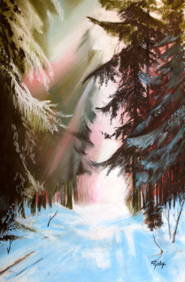 Promenade en fotêt Peinture intitulée "Promenade en fotêt" par Adyne Gohy, Œuvre d'art originale, Pastel Monté sur Châssis en bois