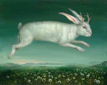 Flying Jackalope. Print on canvas 65 см.