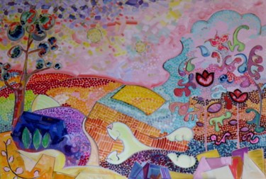 Painting titled "Parfums d'Ocres" by Marc Bulyss, Original Artwork, Oil Mounted on Wood Stretcher frame