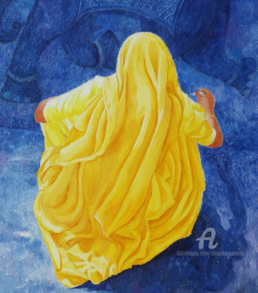 Peinture intitulée "Léléphant bleu" par Christine Guenand, Œuvre d'art originale, Acrylique Monté sur Châssis en bois