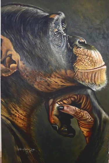 Painting titled "The Early Man" by Wilson Felix Olugu, Original Artwork, Oil