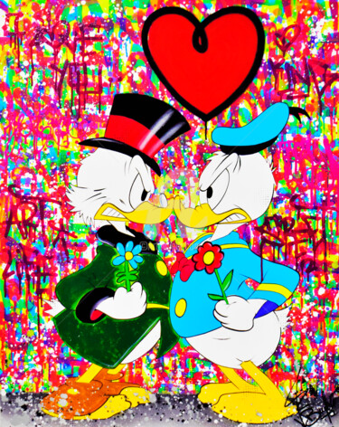 PICSOU VS DONALD 绘画 标题为“PICSOU VS DONALD” 由Vincent Bardou, 原创艺术品, 丙烯 安装在木质担架架上