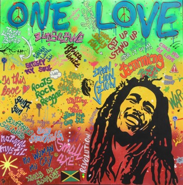 Painting titled "Bob Marley" by Johanna Meunier, Original Artwork, Acrylic Mounted on Wood Stretcher frame