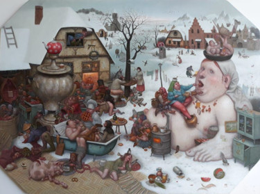 Едящие №2 (Eating №2) Картина под названием "Едящие №2 (Eating №…" - Михаил Лобырев (Micha Lobi), Подлинное произведение искусства, Масло