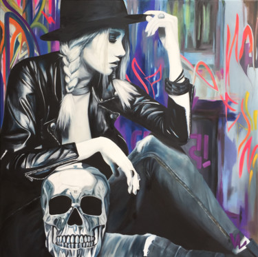 Peinture intitulée "Skull in the light" par Val Escoubet, Œuvre d'art originale, Huile