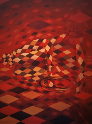 Peinture intitulée "Grand Arlequin rouge" par Xavier Froissart, Œuvre d'art originale, Huile