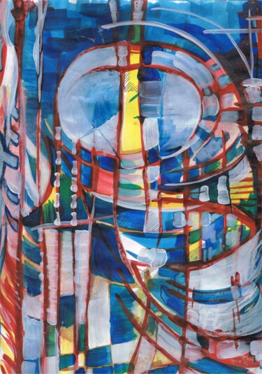 Peinture intitulée "" Grand totem ovoid…" par Mr Foe'Z, Œuvre d'art originale, Gouache