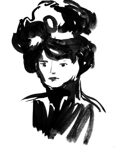 Dame au chapeau Dessin intitulée "Dame au chapeau" par Philippe Juttens, Œuvre d'art originale, Encre