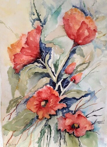 Pintura titulada "Papoilas" por Isabel Alfarrobinha, Obra de arte original, Acuarela
