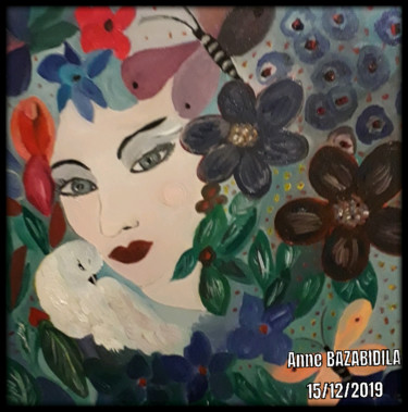 Peinture intitulée "DEESSE DU PRINTEMPS" par Anne Bazabidila, Œuvre d'art originale, Huile
