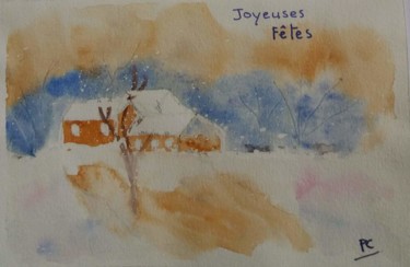 village sous la neige #artistsupportpledge Painting titled "village sous la nei…" by Pascale Coutoux, Original Artwork, Watercolor