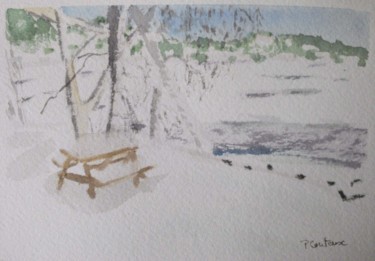 Peinture intitulée "Table de pique-niqu…" par Pascale Coutoux, Œuvre d'art originale, Aquarelle