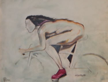 nude lady on bike in red sneakers Painting titled "nude lady on bike i…" by Dan Flanagan, Original Artwork, Oil