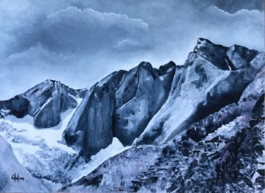 Le Vignemale huile Peinture intitulée "Le Vignemale huile" par Byam Le Bot, Œuvre d'art originale, Huile Monté sur Châssis en bois