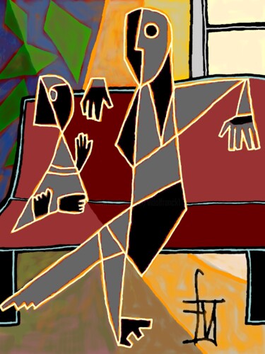 Digital Arts titled "mère et fille sur c…" by Franck Vidal, Original Artwork, Digital Painting
