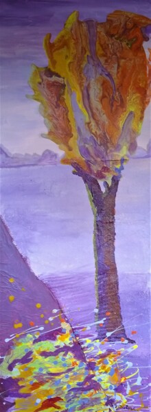 Painting titled "la route en mauve" by Michelle Dechaud, Original Artwork, Acrylic