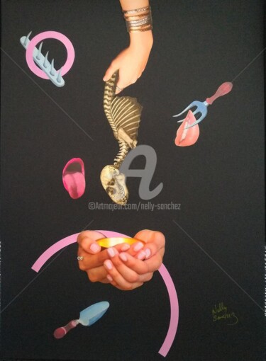 拼贴 标题为“Apéro barbelés” 由Nelly Sanchez, 原创艺术品, 拼贴