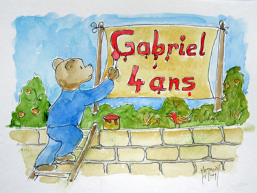 Peinture intitulée "Gabriel a 5 ans" par Michel Hamelin, Œuvre d'art originale, Aquarelle