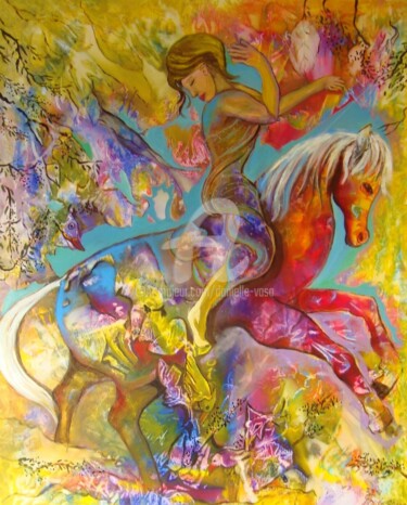 Painting titled "La chasse" by Danielle Vasa, Original Artwork, Oil Mounted on Wood Stretcher frame