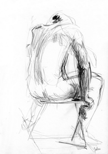 Homme assis, de dos Dessin intitulée "Homme assis, de dos" par Philippe Juttens, Œuvre d'art originale, Crayon