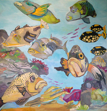 Schilderij getiteld "Unterwasserwelt" door Ulrike Schmitt, Origineel Kunstwerk, Olie