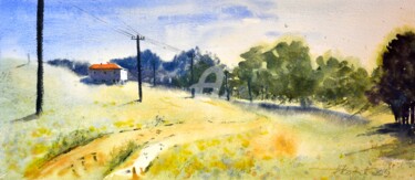 Sunny hill house landscape Painting titled "Sunny hill house la…" by Nenad Kojić, Original Artwork, Watercolor