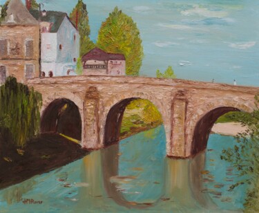 Painting titled "PONT DU CABOUILLET…" by Jean-Marc Rives - Artiste-Peintre International, Original Artwork, Oil Mounted on W…