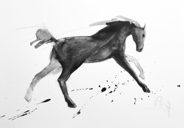 Drawing titled "Rebel horse 0040" by Alliet-Delacroix, Original Artwork, Ink Mounted on Cardboard