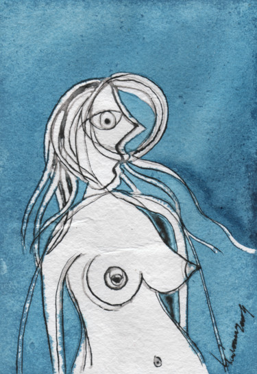 Pintura intitulada "Mulher" por Luís Soares, Obras de arte originais, Aquarela