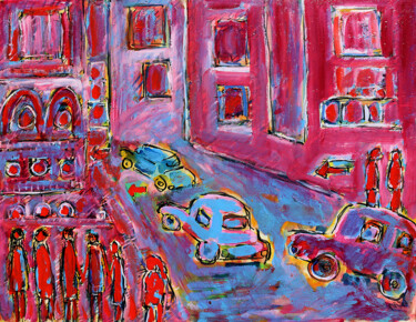 Painting titled "PINK CITY" by Jean Mirre, Original Artwork, Oil