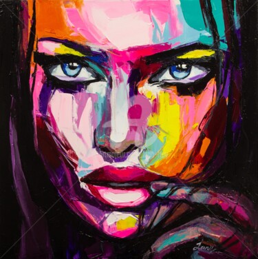 Painting titled "Guess" by Lana Frey, Original Artwork, Acrylic Mounted on Wood Stretcher frame