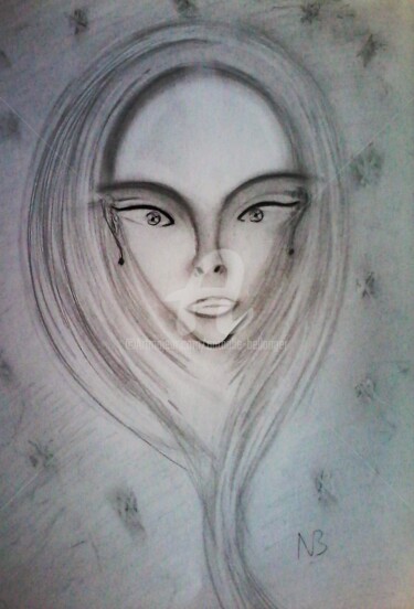 LA DEESSE BLANCHE. Tekening getiteld "LA DEESSE BLANCHE." door Nathalie Bellanger, Origineel Kunstwerk, Conté