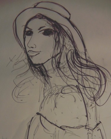 Drawing titled "Girl in hat" by Dan Flanagan, Original Artwork, Charcoal