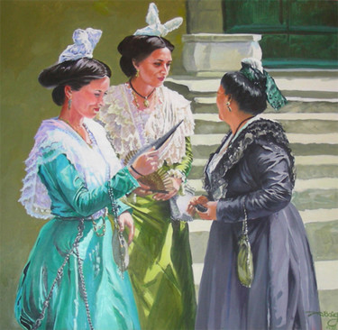 Peinture intitulée "trio arlésiennes de…" par Agnès Borg-Burglen, Œuvre d'art originale, Huile