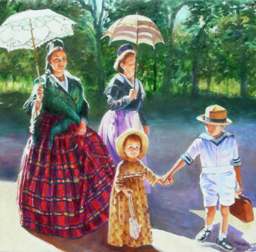 Peinture intitulée "la robe ecossaise" par Agnès Borg-Burglen, Œuvre d'art originale, Huile Monté sur Châssis en bois