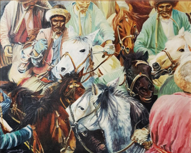 Peinture intitulée "Bouzkachi" par Agnès Borg-Burglen, Œuvre d'art originale, Huile Monté sur Châssis en bois